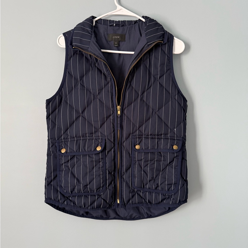 J. Crew Navy Quilted Vest with White Pinstripes